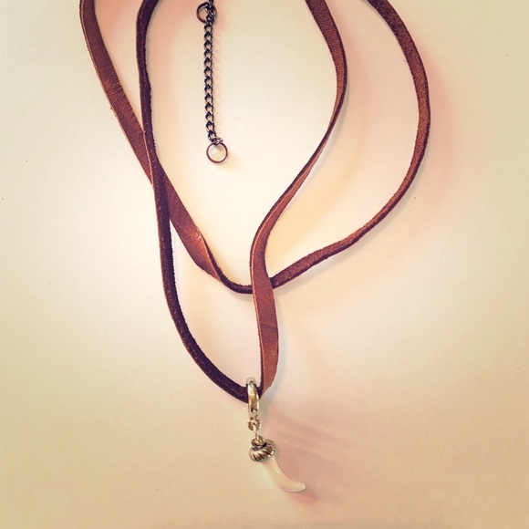 NEW choker or long necklace bone 🦴 charm brown camel leather #peacedbyalise - Picture 1 of 8